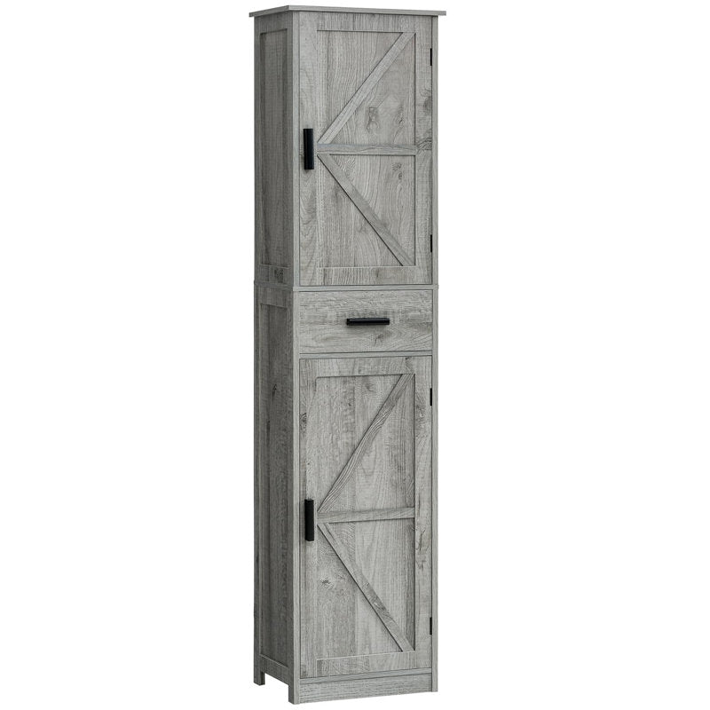 Tall Bathroom Grey Cabinet with 4 Shelves, 2 Doors & 1 Drawer