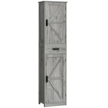 Tall Bathroom Grey Cabinet with 4 Shelves, 2 Doors & 1 Drawer