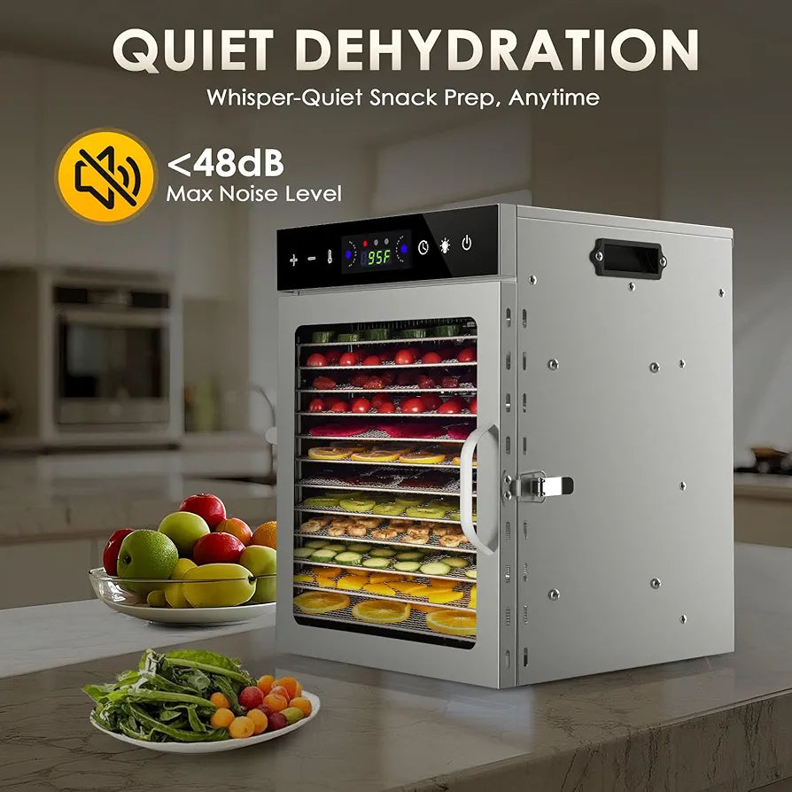 12 Stainless Steel Trays Food Dehydrators with Digital Timer and Temperature Control