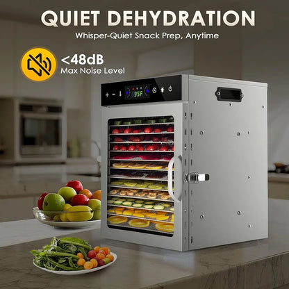 12 Stainless Steel Trays Food Dehydrators with Digital Timer and Temperature Control