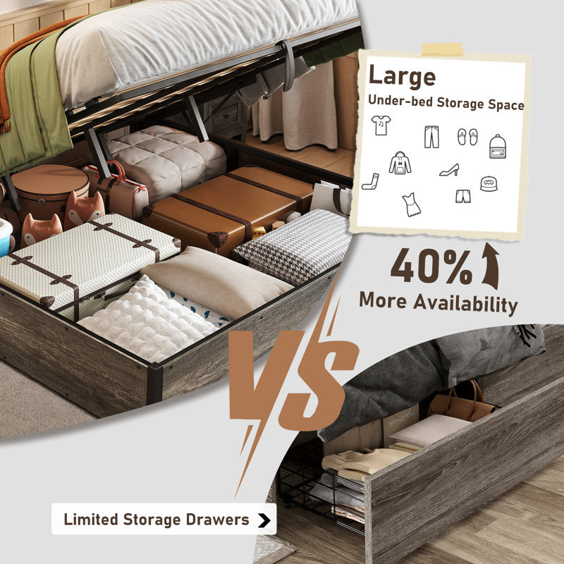 Shila Lift Up Storage Bed King Grey