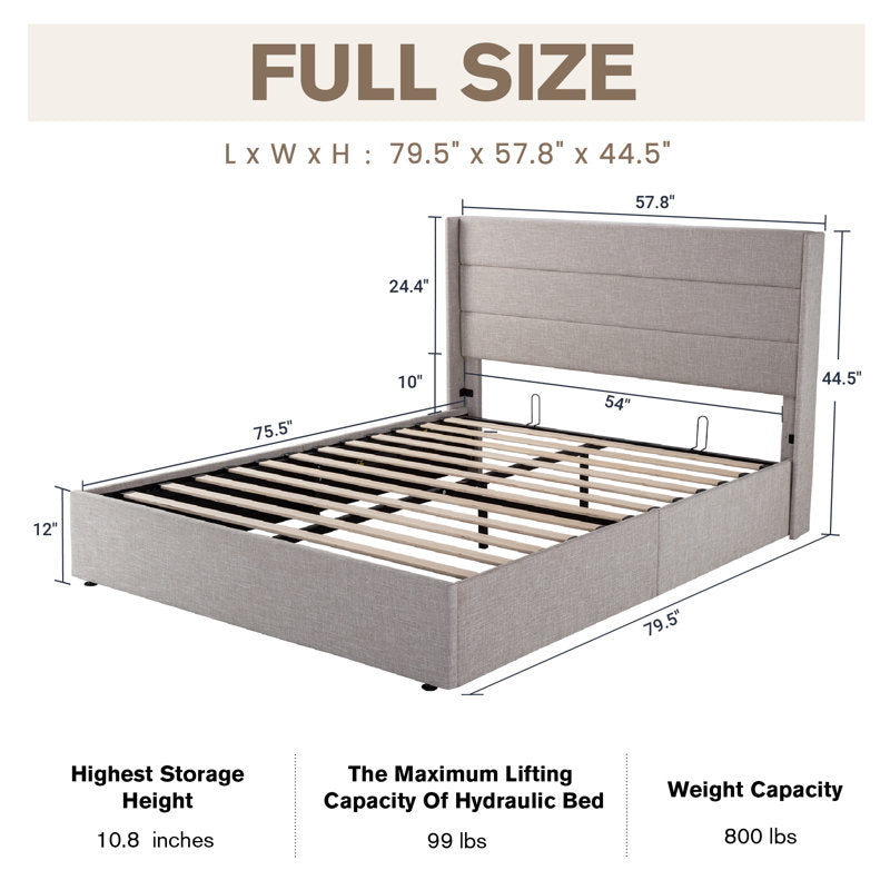 Lift Up Storage Upholstered Platform Bed King Size