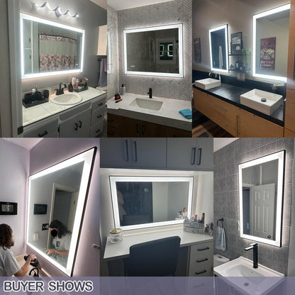 Aevar Space Aluminum Framed Front & Back LED Lighted Anti-fog Tempered Glass Bathroom/ Vanity Mirror 44x36