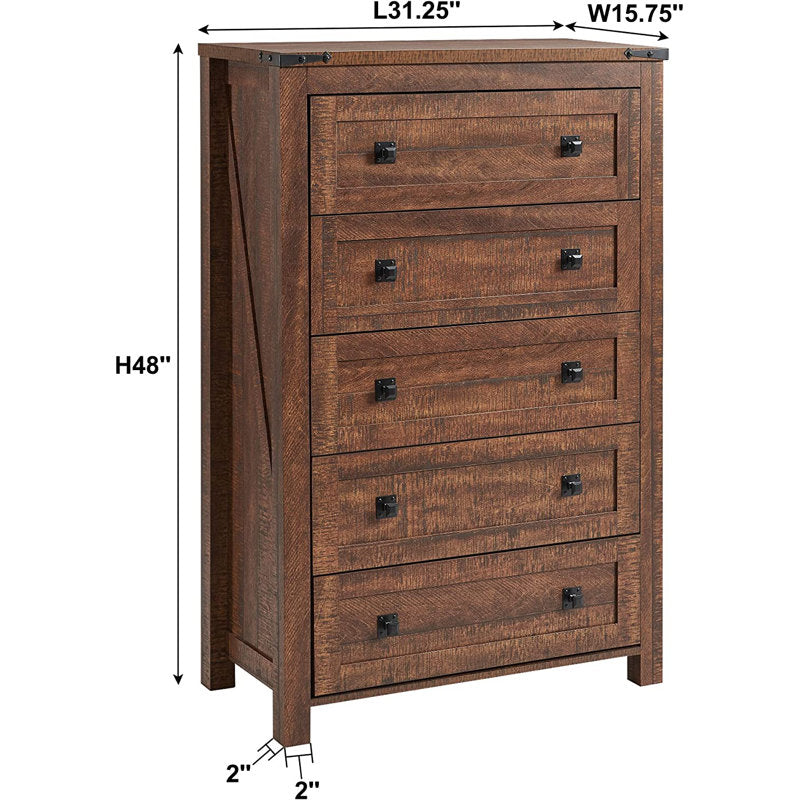 Grantville House 5 - Drawers Dresser Organizer, Rustic Tall Chest of Drawers for Bedroom