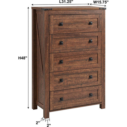 Grantville House 5 - Drawers Dresser Organizer, Rustic Tall Chest of Drawers for Bedroom
