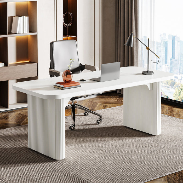 62.2" Wood Executive Desk Simple Rectangular Computer Desk Writing Table White Color