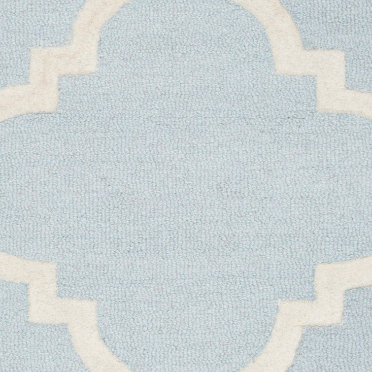 Cannen Geometric Handmade Tufted Wool Light Blue/Ivory Area Rug 3 x 5 ft