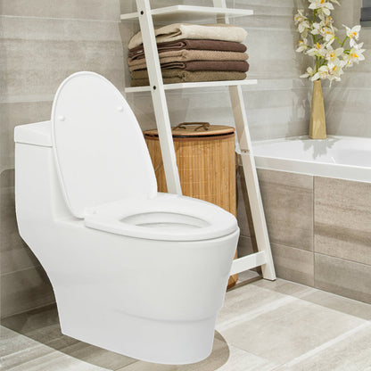 White Modern Ceramic Elongated Double Flush With Seat Lid & Wax Ring