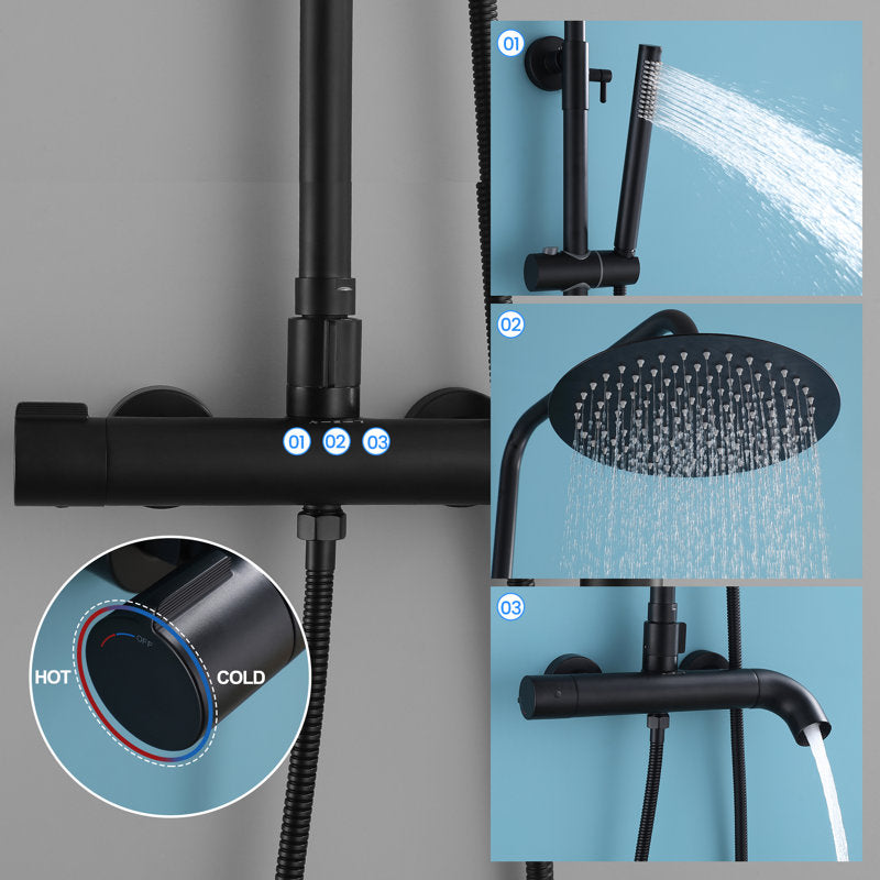 Height Adjustable Solid Brass 3 - Functions Wall Mounted Outdoor Complete Shower System