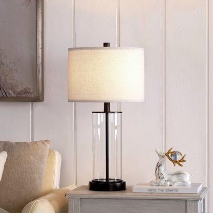 Quinita 23" Glass Table Lamp Set with Touch Control, LED Bulbs, USB Ports