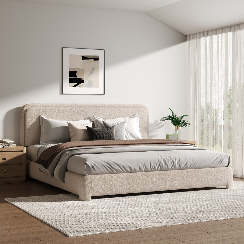 Bensu Boucle Upholstered Platform Bed Cream King Size