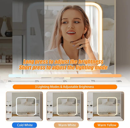 Vanity Desk,makeup Vanity Desk With Sliding Lighted Mirror, Charging Station (Oak)