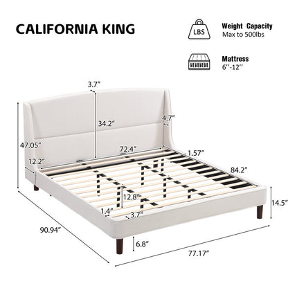 Warrick Upholstered Platform Bed Frame with Wingback Headboard | No Box Spring Needed