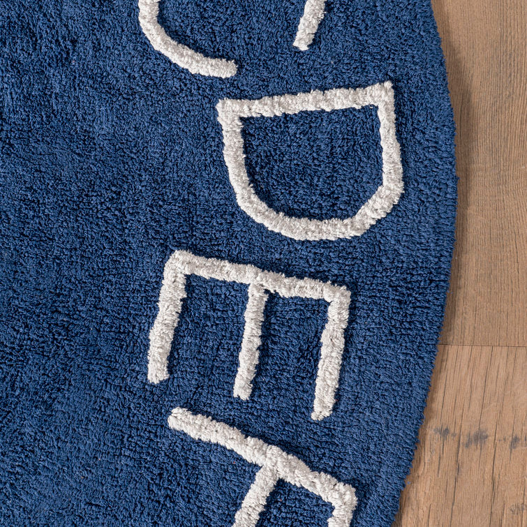 Kids Washable Round Alphabet Rug 4 ft Round Blue