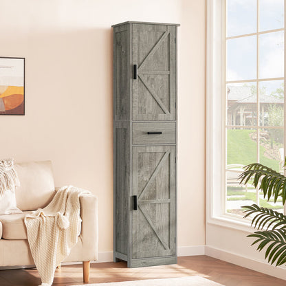 Tall Bathroom Grey Cabinet with 4 Shelves, 2 Doors & 1 Drawer