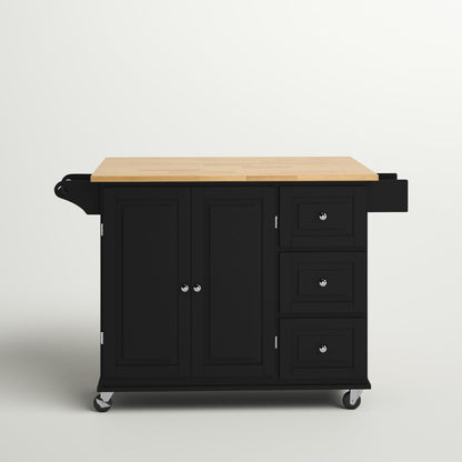 Hardiman 53.75"Kitchen Island with Locking Wheels (Black & Oak Top)