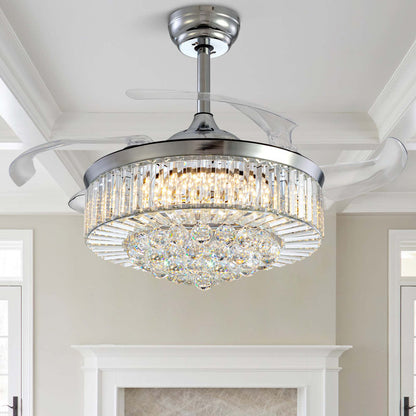 Presnell Dimmable Crystal Ceiling Fan with LED Lights and Remote Control Silver 48"