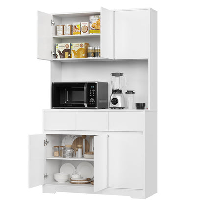 Aybike 71" Tall Kitchen Pantry Cabinet with Charge Station & LED Light, Freestanding Food Pantry with 4 Cabinets, 3 Drawers & Microwave Shelf, Kitchen Hutch Storage, Adjustable Shelves