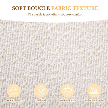 Upholstered Platform Bed with Boucle Fabric,Curve-Shaped Design Headboard, White, Easy Assembly King Size White