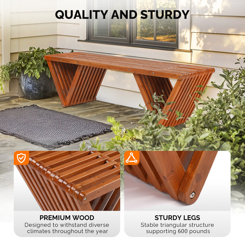 3-Person Outdoor Wood Bench With Triangle Base