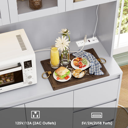 Satavia 70.9'' Kitchen Pantry with LED Lights and Charging Station, Microwave Shelf Grey