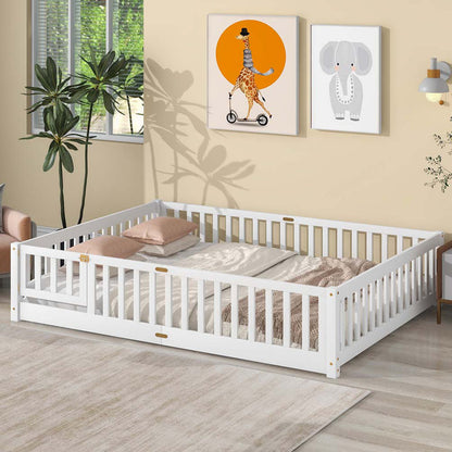 Finka Kids Floor Platforms Bed With Fence and Door (Oak White Queen Bed)