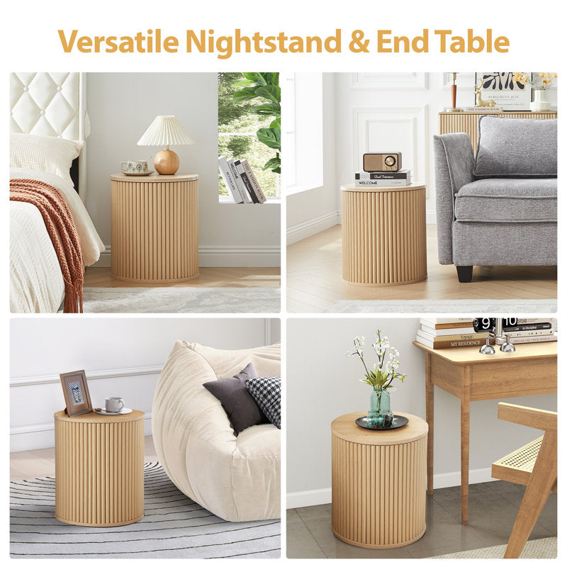 Fluted Round End Table Set of 2-Natural Colour