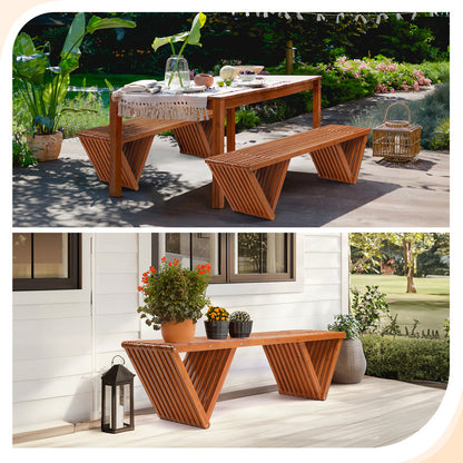 3-Person Outdoor Wood Bench With Triangle Base