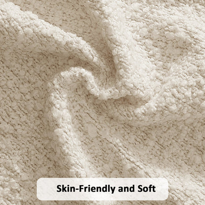 Bensu Boucle Upholstered Platform Bed Cream King Size