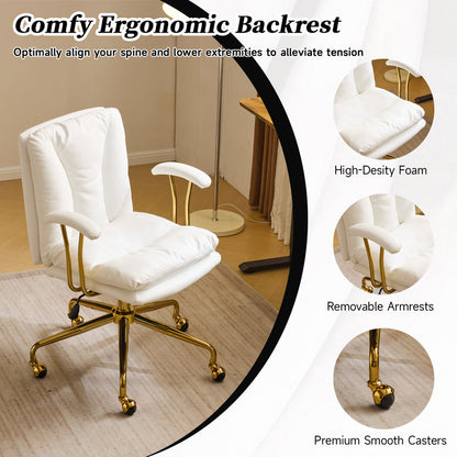 24" W Swivel Upholstered PU Office Chair (White n Gold)