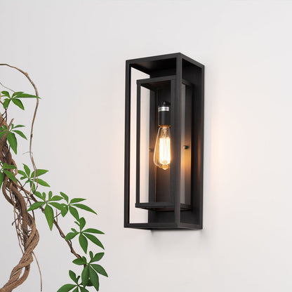 Rasharkin Classic Outdoor Wall Sconce 1 Light Rectangular Metal Frame and Clear Glass Shade Waterproof Matte Black