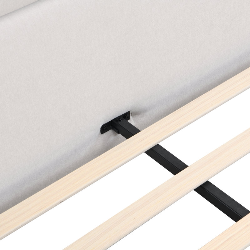 Warrick Upholstered Platform Bed Frame with Wingback Headboard | No Box Spring Needed