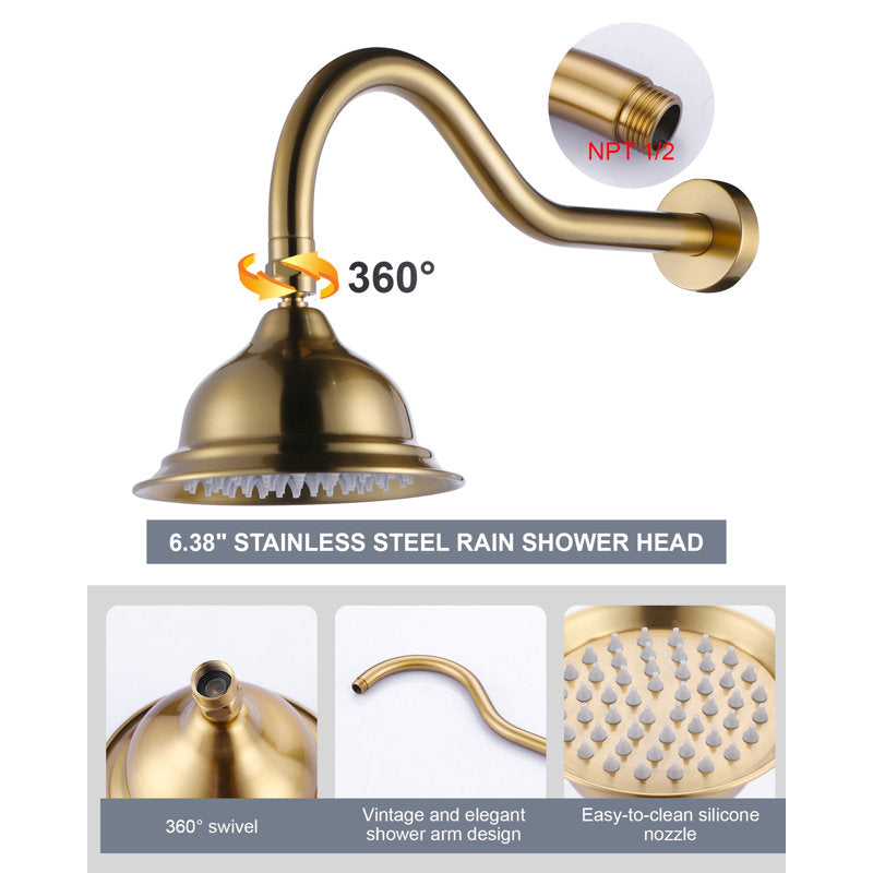 Pressure Balance Shower System 1.8 GPM Shower Faucet With Tub Spout And Brass Rough-In Valve TS09E61G