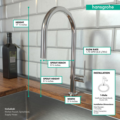 Hansgrohe Talis N HighArc Kitchen Faucet, O-Style 2-Spray Pull-Down, 1.75 GPM
Liljan 30''