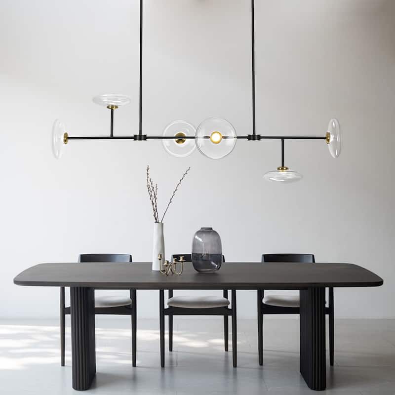6 - Light Dimmable Linear Oval Glass Led Kitchen Island Chandelier (Black Brass)