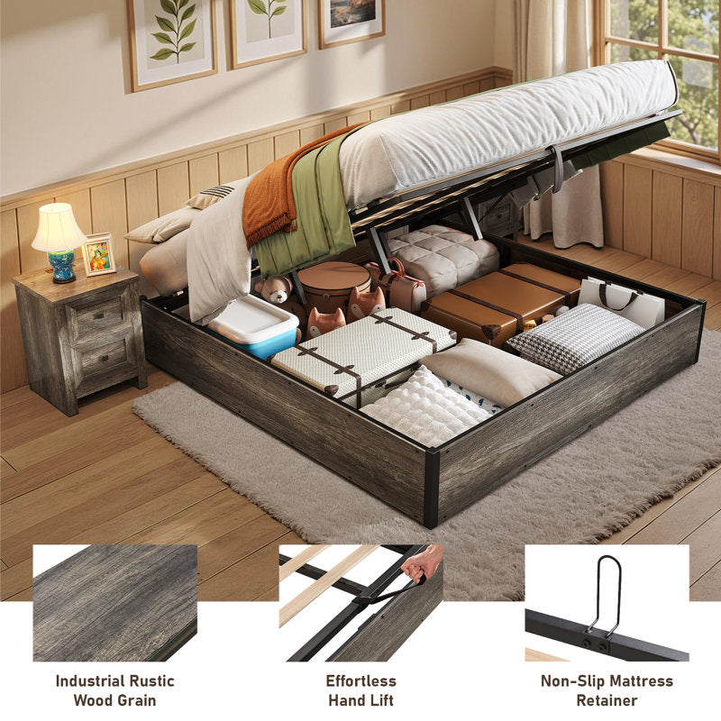 Shila Lift Up Storage Bed King Grey