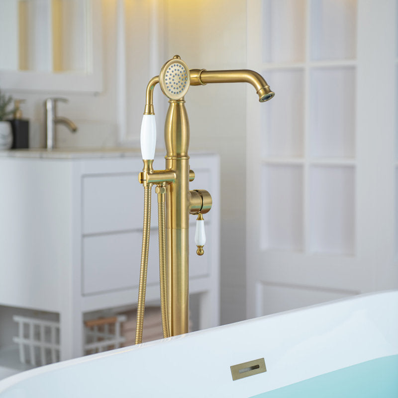 Single Handle Floor Mounted Tub Faucet (Handheld Shower Set BRUSHED GOLD