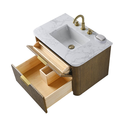 Liljan 30'' Wall-Mounted Single Bathroom Vanity with Engineered Stone Top