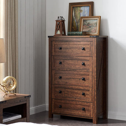 Grantville House 5 - Drawers Dresser Organizer, Rustic Tall Chest of Drawers for Bedroom